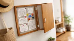 100均のコルクボードで学校プリントの定位置を作る、扉で隠せるお便りボードDIY