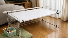 100均でできる子ども用簡易デスクの作り方、つっぱり棒×ワイヤーネットで工具なし