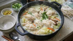 鶏白湯でコク旨「餃子鍋」—もやし&キャベツでかさ増し、〆は中華麺までおいしく