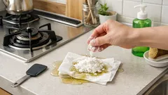 油をこぼしたら拭かないで、片栗粉で止めて回収する簡単手順